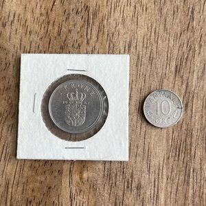 Antique Danish Coins 1967 1 Krone 1978 10 Krone Lot of Two Coins